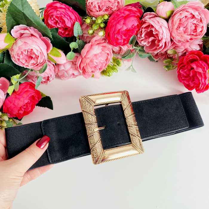 Centura Elastica Neagra - Catarama Aurie, Curea Dama, Curele Femei [4]