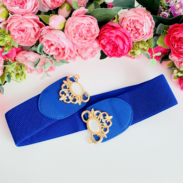 Centura Elastica Albastra - Catarama Aurie, Curea Dama, Curele Femei [4]