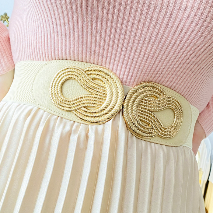 Centura Elastica Crem - Catarama Aurie, Curea Dama, Curele Femei [3]
