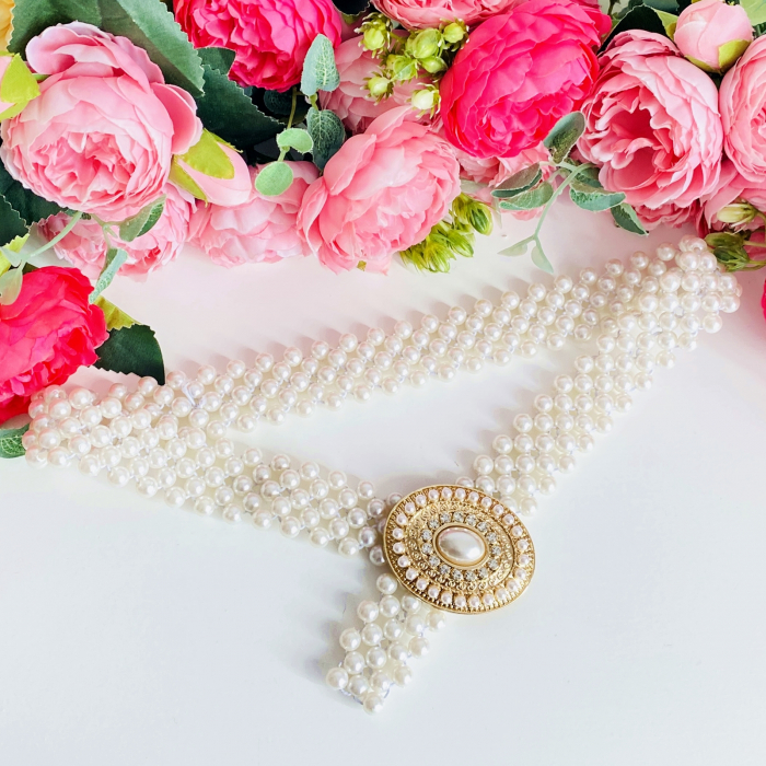 Centura Elastica Perlute - Oval Auriu, Curea Dama, Curele Femei [5]