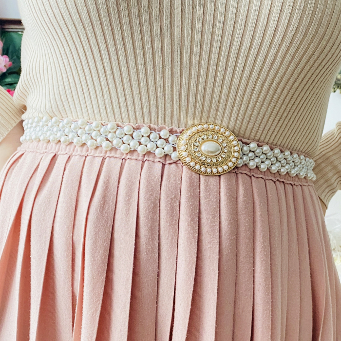 Centura Elastica Perlute - Oval Auriu, Curea Dama, Curele Femei [4]