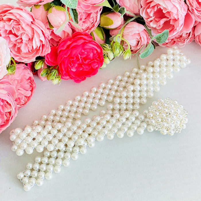 Centura Elastica Perlute Albe - Cerc Perle, Curea Dama, Curele Femei [5]