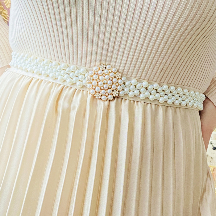 Centura Elastica Perlute Albe - Cerc Perle, Curea Dama, Curele Femei [3]