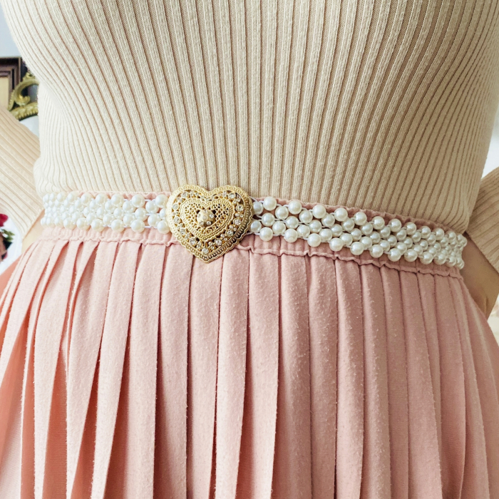 Centura Elastica Perlute - Inima Aurie, Curea Dama, Curele Femei [4]