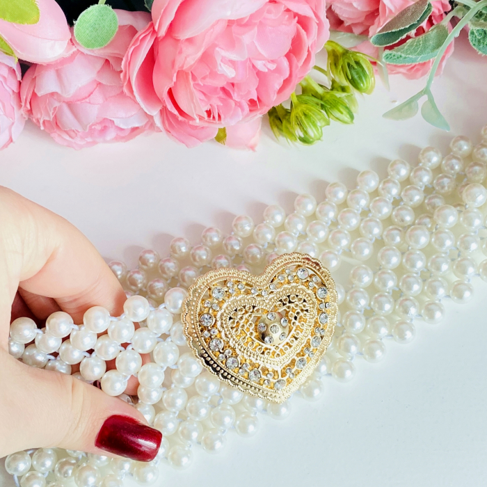 Centura Elastica Perlute - Inima Aurie, Curea Dama, Curele Femei [5]