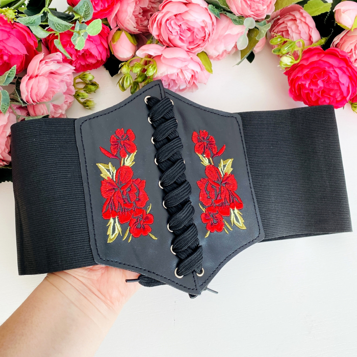 Centura Brau Negru Brodat, Curea Dama, Curele Femei [4]