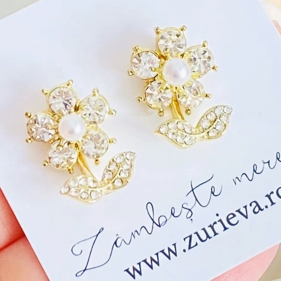 Cercei 2 in 1 Flori Cristale, Cercei Dama, Bijuterii Femei [2]