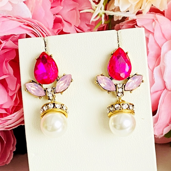 Cercei Lungi Cristale Roz, Cercei Dama, Bijuterii Femei [2]