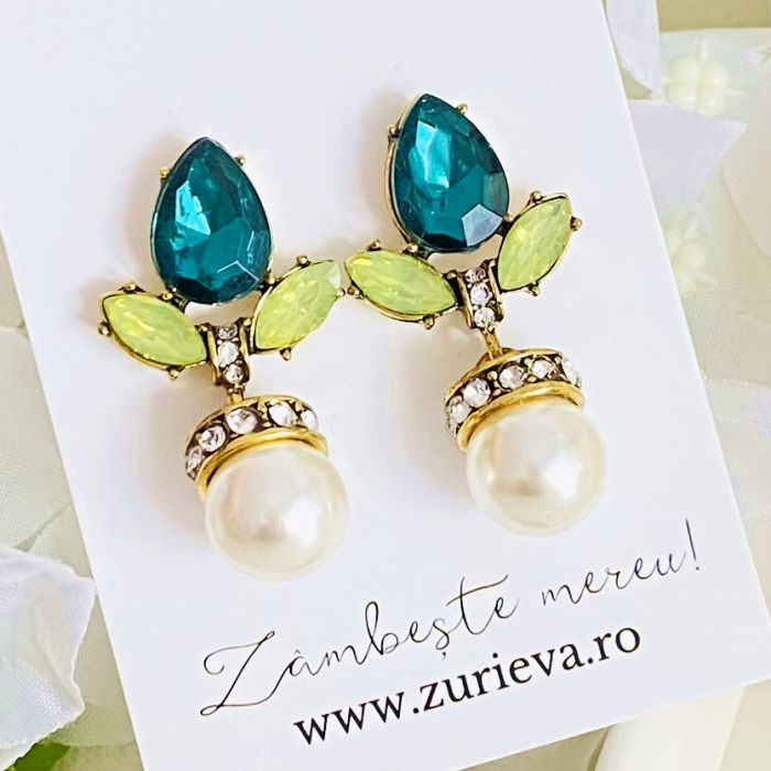 Cercei Lungi Cristale Verzi, Cercei Dama, Bijuterii Femei [3]