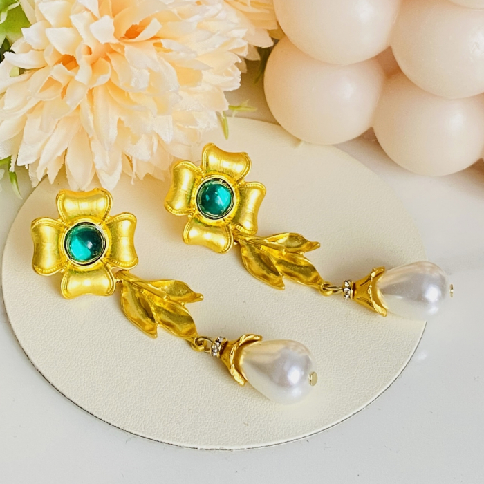 Cercei Flori Aurii & Perle, Cercei Eleganti, Cercei Dama [3]