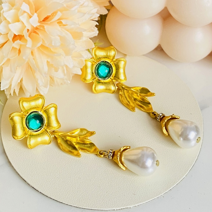 Cercei Flori Aurii & Perle, Cercei Eleganti, Cercei Dama [4]