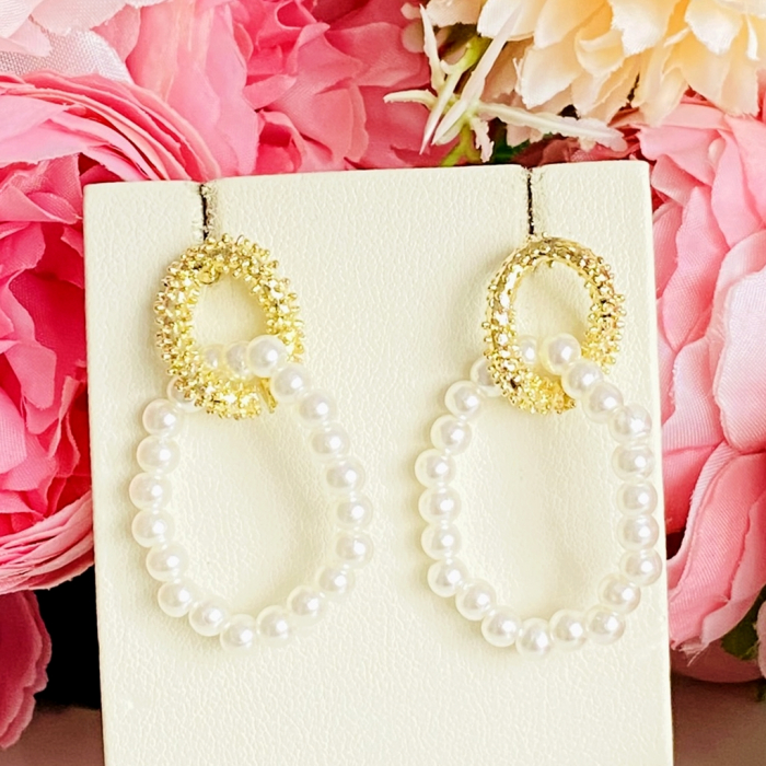 Cercei Aurii Perlute Albe, Cercei Dama, Bijuterii Femei [4]