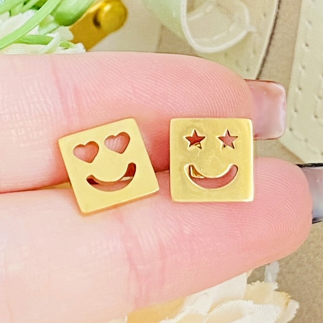 Cercei Aurii Smiley - Otel Inoxidabil, Cercei Surub, Cercei Dama, Bijuterii Inox [3]