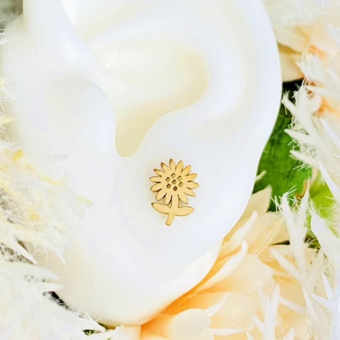 Cercei Mini Floarea Soarelui - Otel Inoxidabil, Cercei Surub, Cercei Dama, Bijuterii Inox [3]