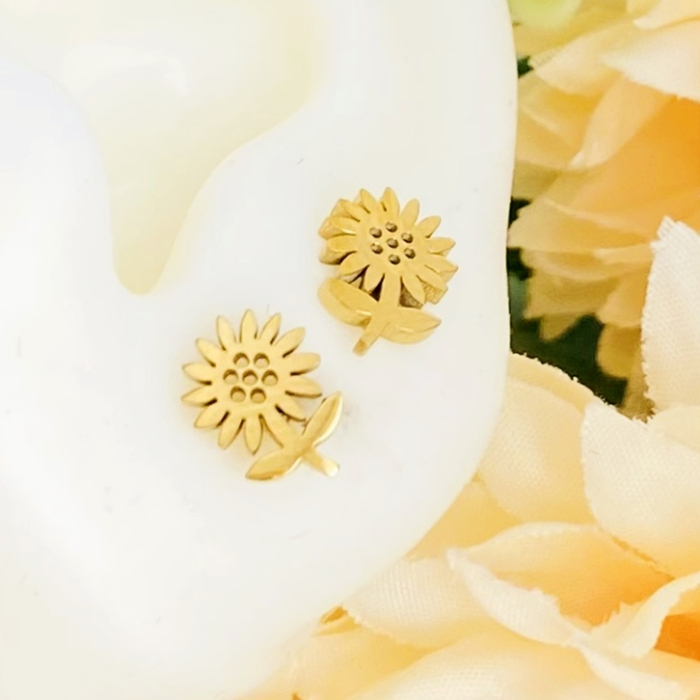 Cercei Mini Floarea Soarelui - Otel Inoxidabil, Cercei Surub, Cercei Dama, Bijuterii Inox [2]