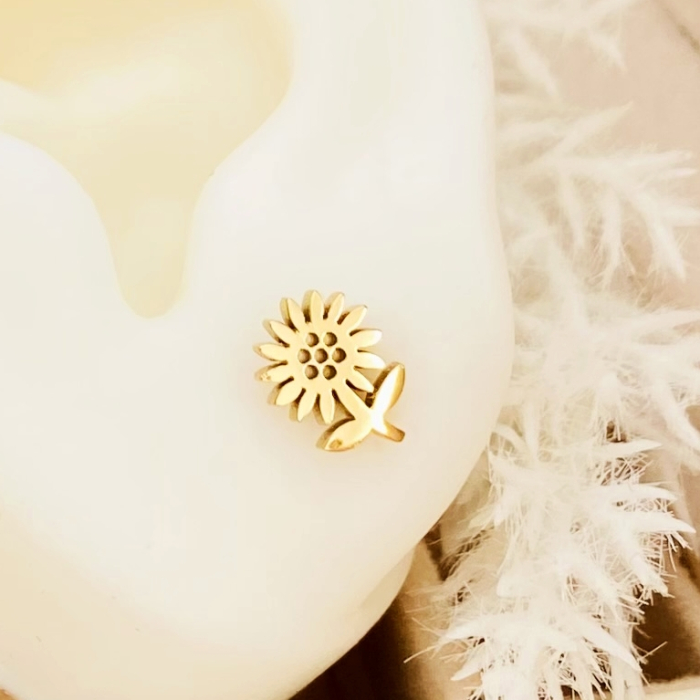 Cercei Mini Floarea Soarelui - Otel Inoxidabil, Cercei Surub, Cercei Dama, Bijuterii Inox [7]