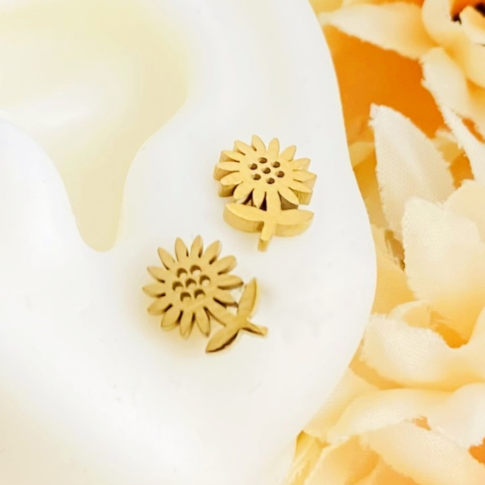 Cercei Mini Floarea Soarelui - Otel Inoxidabil, Cercei Surub, Cercei Dama, Bijuterii Inox [6]