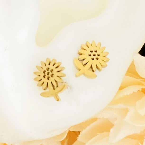 Cercei Mini Floarea Soarelui - Otel Inoxidabil, Cercei Surub, Cercei Dama, Bijuterii Inox [4]