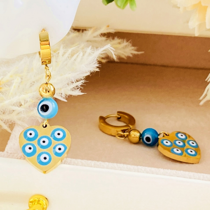Cercei Heart Evil Eyes - Otel Inoxidabil, Cercei Surub, Cercei Dama, Bijuterii Inox [4]
