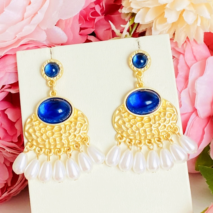 Cercei Lungi Aurii Albastri, Cercei Dama, Bijuterii Femei [2]