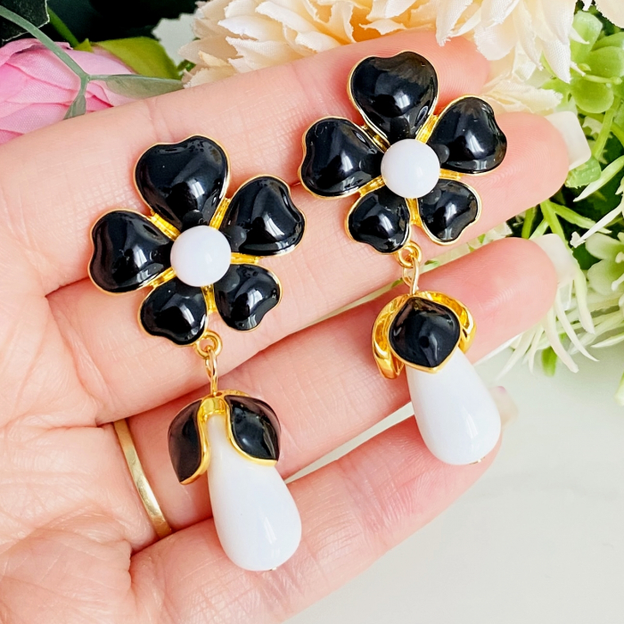 Cercei Lungi Flori Negre, Cercei Lungi Dama, Bijuterii Femei [2]