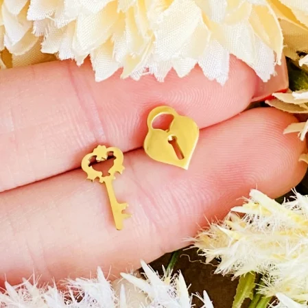 Cercei Cheie & Lacat - Otel Inoxidabil, Cercei Surub, Cercei Dama, Bijuterii Inox [2]