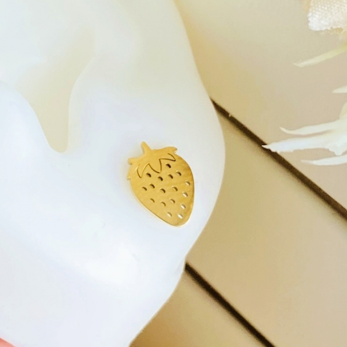 Cercei Aurii Capsuni - Otel Inoxidabil, Cercei Surub, Cercei Dama, Bijuterii Inox [5]