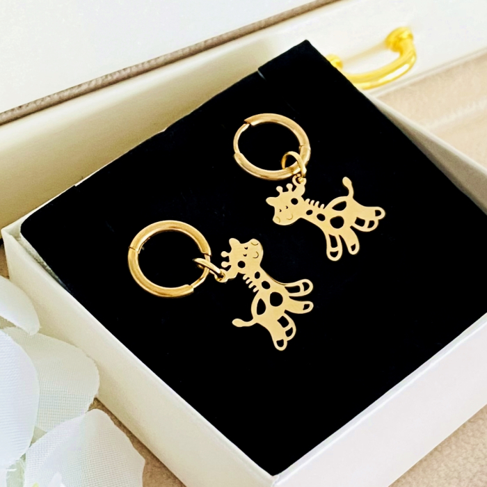 Cercei Girafe Aurii - Otel Inoxidabil, Cercei Surub, Cercei Dama, Bijuterii Inox [4]
