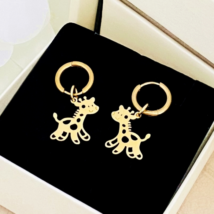Cercei Girafe Aurii - Otel Inoxidabil, Cercei Surub, Cercei Dama, Bijuterii Inox [3]