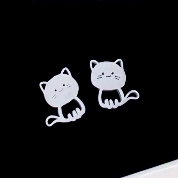 Cercei Pisica Argintie - Otel Inoxidabil, Cercei Surub, Cercei Dama, Bijuterii Inox [3]