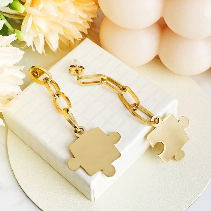 Cercei Puzzle Otel Inoxidabil Aurii, Cercei Surub, Cercei Dama, Bijuterii Femei [4]