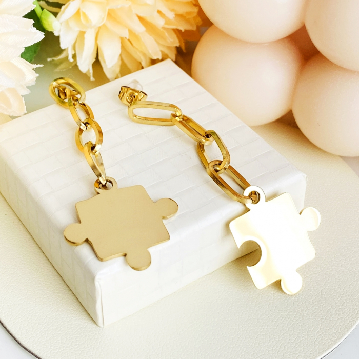 Cercei Puzzle Otel Inoxidabil Aurii, Cercei Surub, Cercei Dama, Bijuterii Femei [5]