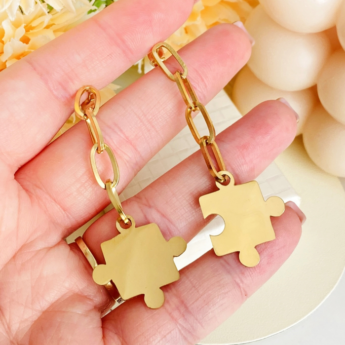 Cercei Puzzle Otel Inoxidabil Aurii, Cercei Surub, Cercei Dama, Bijuterii Femei [3]