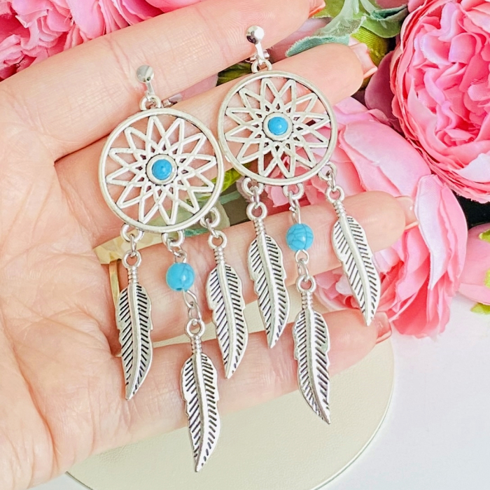 Cercei Clips Argintii, Clipsuri Dreamcatcher [2]