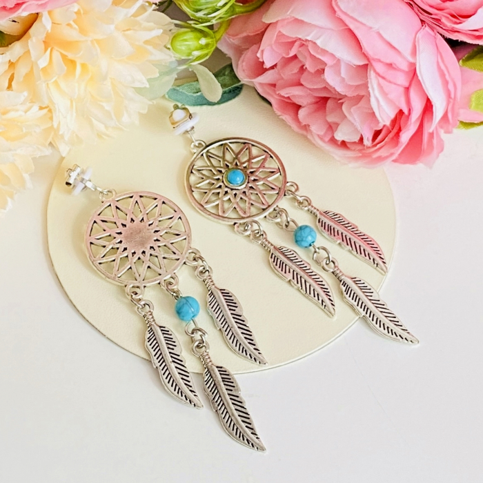 Cercei Clips Argintii, Clipsuri Dreamcatcher [8]