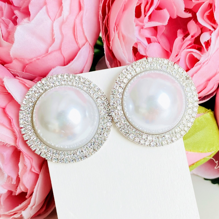 Cercei Clips Perle Albe & Cristale, Cercei Dama, Bijuterii Femei [6]