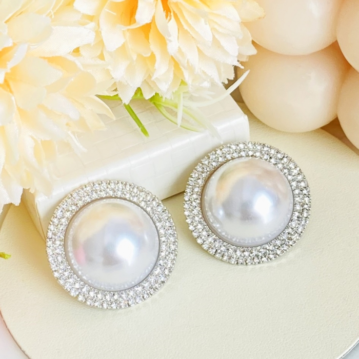 Cercei Clips Perle Albe & Cristale, Cercei Dama, Bijuterii Femei [1]