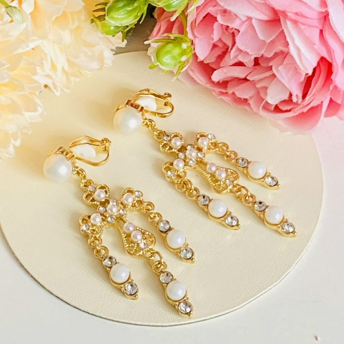 Cercei Clips Cruciulite & Perle, Clipsuri Dama, Cercei Eleganti [4]