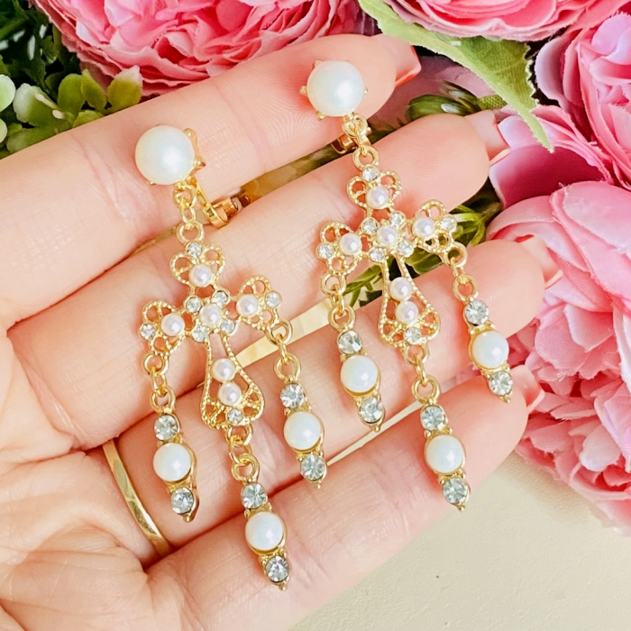 Cercei Clips Cruciulite & Perle, Clipsuri Dama, Cercei Eleganti [2]