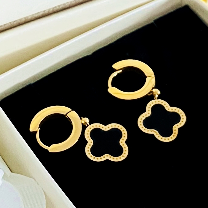 Cercei Trifoi Negru - Otel Inoxidabil, Cercei Surub, Cercei Dama, Bijuterii Inox [2]