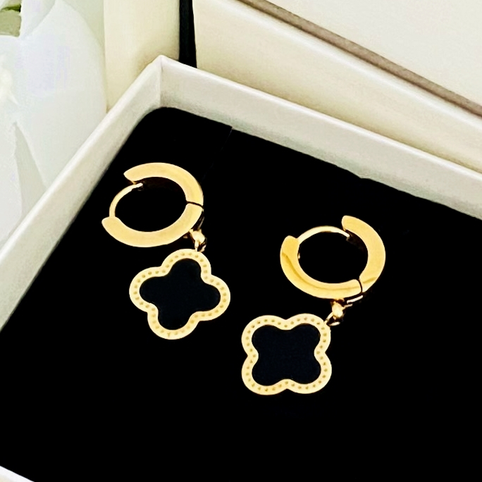 Cercei Trifoi Negru - Otel Inoxidabil, Cercei Surub, Cercei Dama, Bijuterii Inox [5]