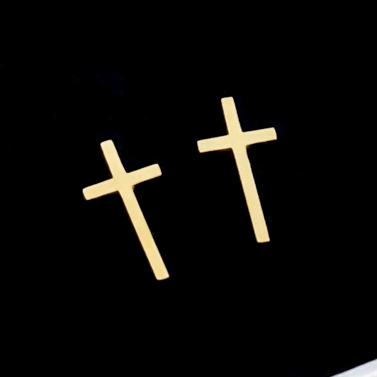 Cercei Cruciulite Aurii - Otel Inoxidabil, Cercei Surub, Cercei Dama, Bijuterii Inox [2]