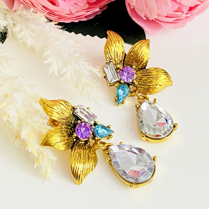 Cercei Floare Aurie & Cristale, Cercei Dama, Bijuterii Femei [6]