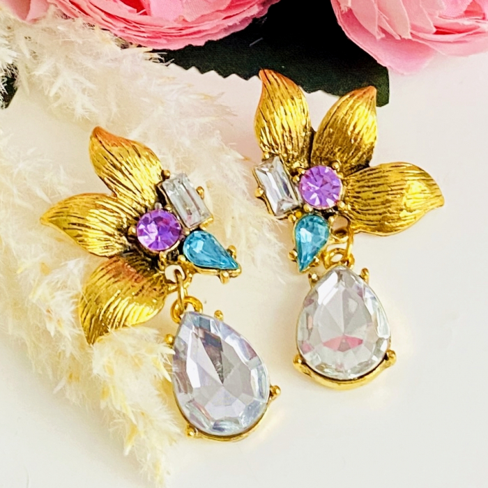 Cercei Floare Aurie & Cristale, Cercei Dama, Bijuterii Femei [2]