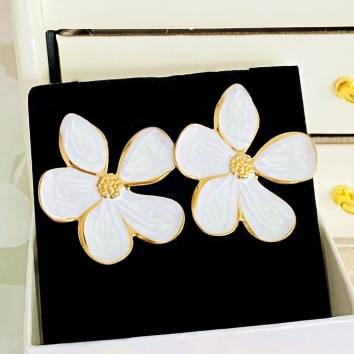 Cercei Flori Albe - Otel Inoxidabil, Cercei Surub, Cercei Dama, Bijuterii Inox [5]