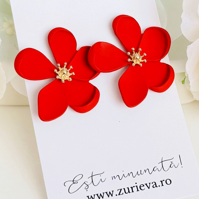 Cercei Flori Rosii, Cercei Dama, Bijuterii Femei [5]