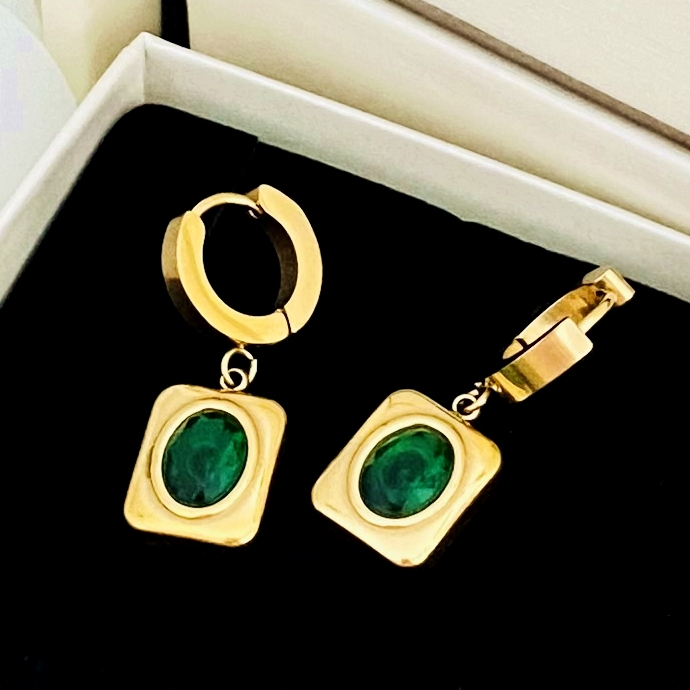 Cercei Cristale Verde Smarald - Otel Inoxidabil, Cercei Surub, Cercei Dama, Bijuterii Inox [3]