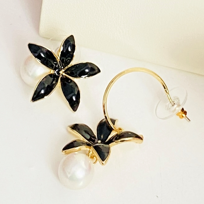 Cercei Flori Email Negru, Cercei Dama, Bijuterii Femei [3]