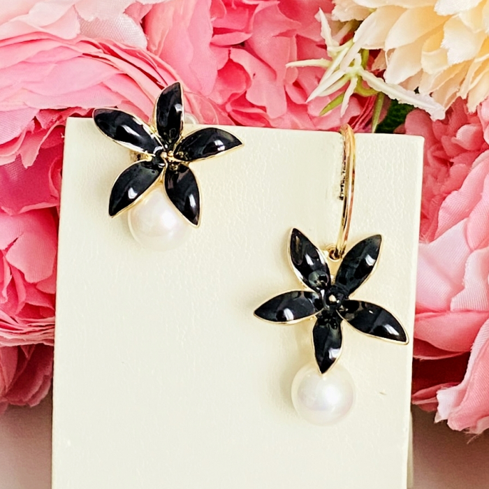 Cercei Flori Email Negru, Cercei Dama, Bijuterii Femei [2]