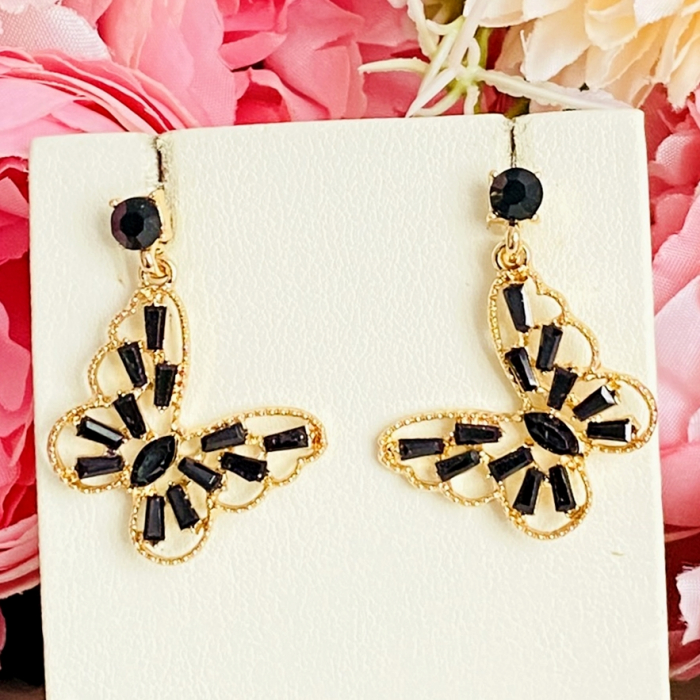 Cercei Fluturi Cristale Negre, Cercei Dama, Bijuterii Femei [4]